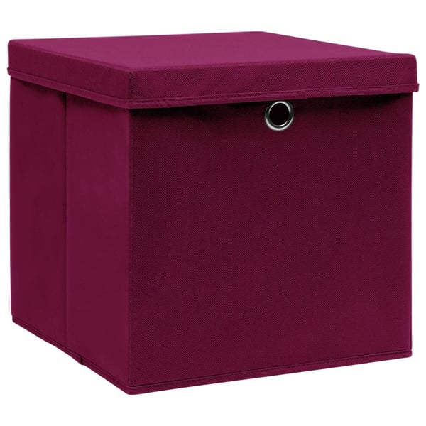 vidaXL Oppbevaringsbokser med lokk 10 stk mørkerød 32x32x32 cm stoff