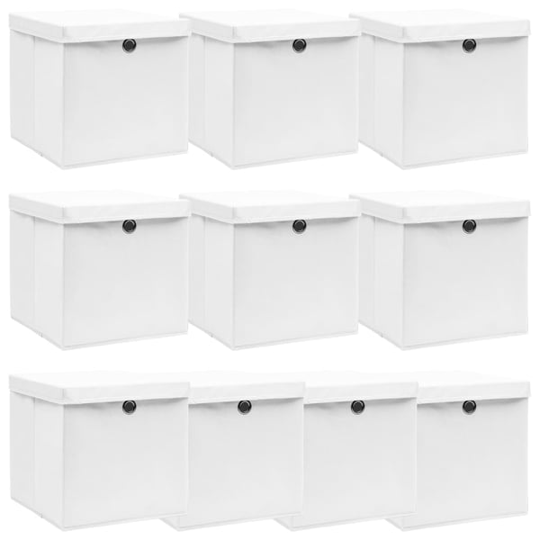 vidaXL opbevaringskasser med låg 10 stk. 32x32x32 stof hvid