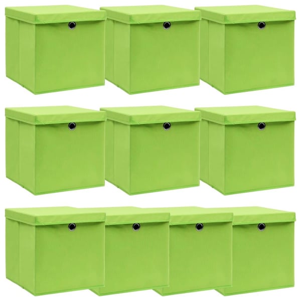 vidaXL opbevaringskasser med låg 10 stk. 32x32x32 stof grøn