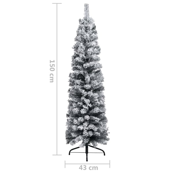 vidaXL Slankt kunstig juletre med flokket snø grønn 150 cm PVC