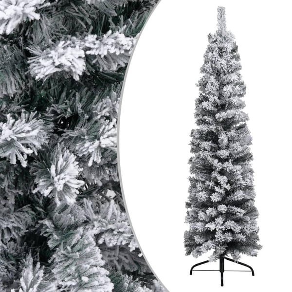 vidaXL Kapea tekojoulukuusi lumihuurteella vihreä 150 cm PVC
