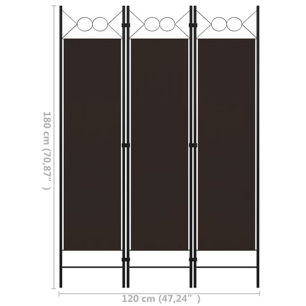 vidaXL Romdeler 3 paneler brun 120x180 cm