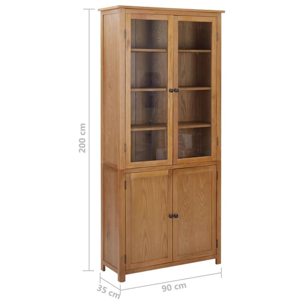 vidaXL Bogreol/reol med 4 låger 90x35x200 cm massivt egetræ og glas change