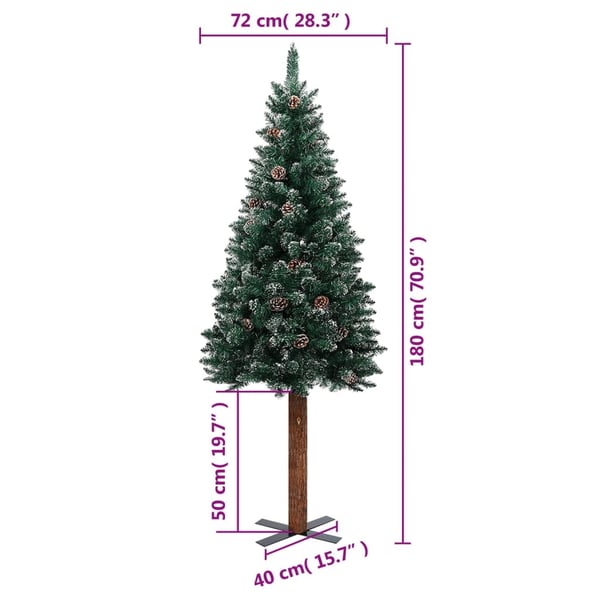 vidaXL Kapea joulukuusi aidolla puulla ja lumella vihreä 180 cm