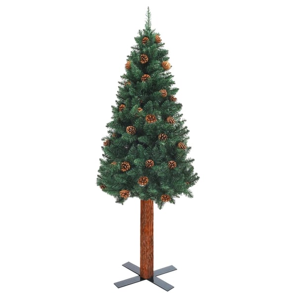 vidaXL Slankt juletre med ekte tre og furukongler grønn 180 cm PVC