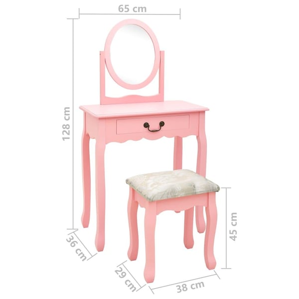 vidaXL kosmetikbord med taburet 65x36x128 cm kejsertræ MDF pink