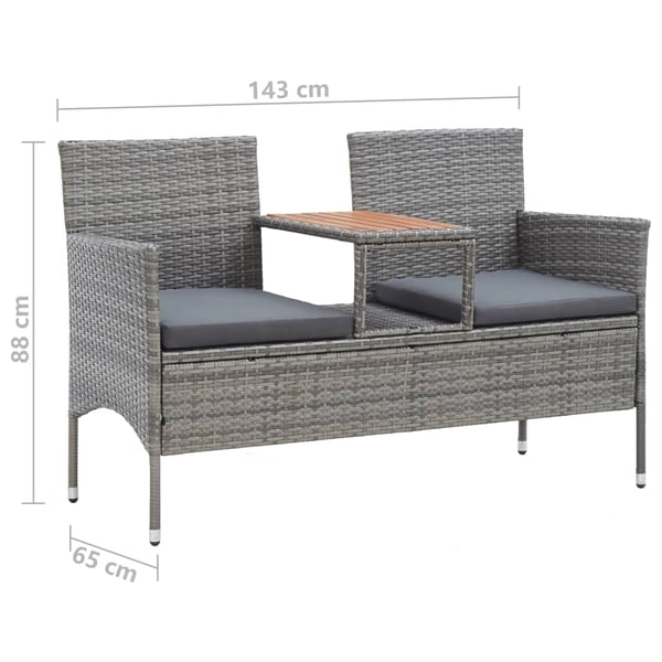 vidaXL 2-personers havebænk med tebord 143 cm polyrattan grå