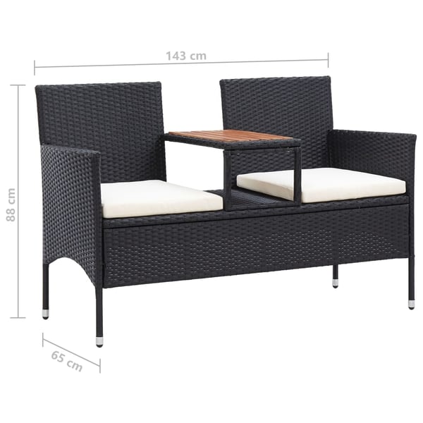 vidaXL 2-personers havebænk med tebord 143 cm polyrattan sort