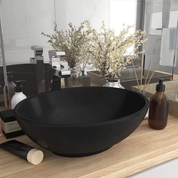 vidaXL Luksuriøs servant ovalformet matt svart 40x33 cm keramisk