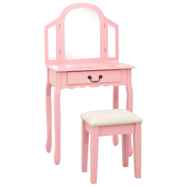 vidaXL kosmetikbord med taburet 65x36x128 cm kejsertræ MDF pink