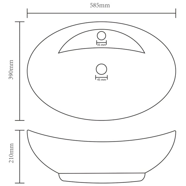 vidaXL Luksuriøs servant med overløp oval matt hvit 58,5x39cm keramisk