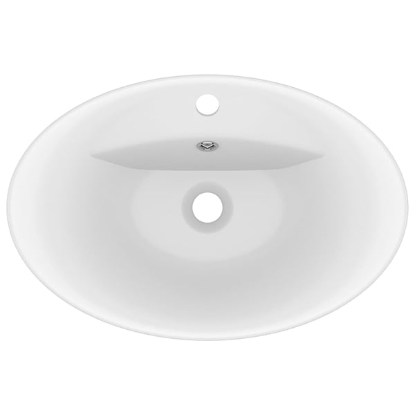 vidaXL Luksuriøs servant med overløp oval matt hvit 58,5x39cm keramisk