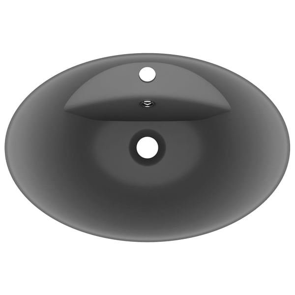 vidaXL Luksuriøs servant overløp oval matt mørkegrå 58,5x39cm keramisk