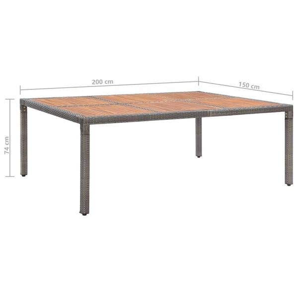 vidaXL Puutarhapöytä harmaa 200x150x74 cm polyrottinki ja akaasiapuu