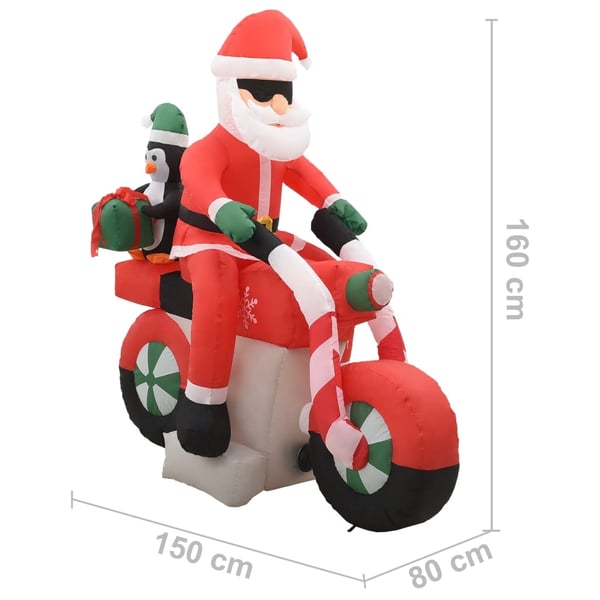 vidaXL Oppblåsbar julenisse på motorsykkel LED IP44 160 cm