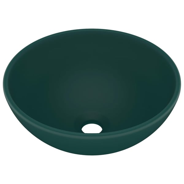 vidaXL Luksuriøs servant rund matt mørkegrønn 32,5x14 cm keramisk