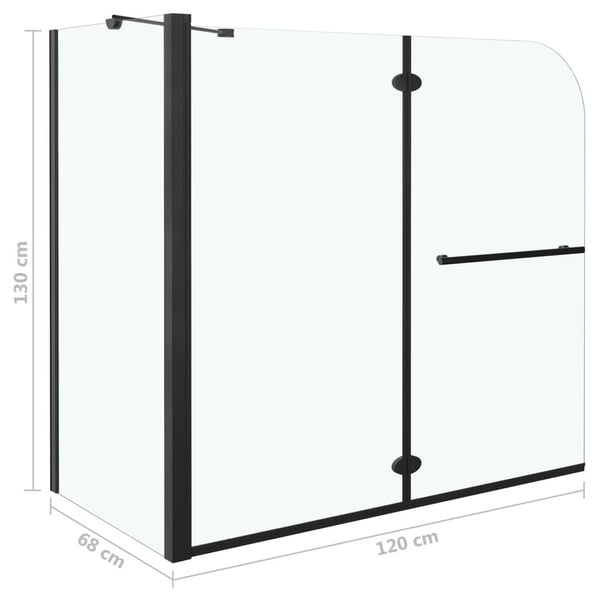 vidaXL foldbar brusevæg 120x68x130 cm sikkerhedsglas sort