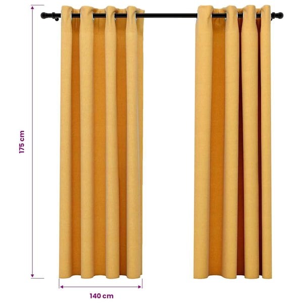 vidaXL Lystette gardiner med maljer og lin-design 2 stk gul 140x175 cm