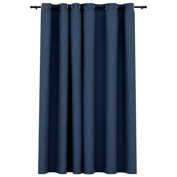 vidaXL Lystette gardiner med maljer og lin-design blå 290x245 cm