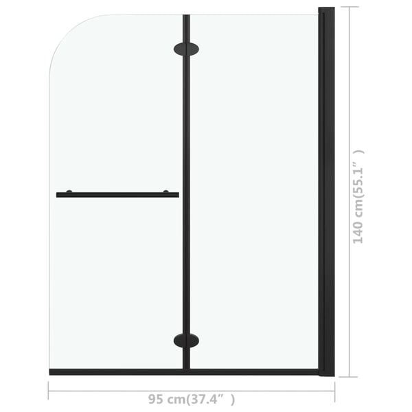 vidaXL foldbar brusekabine 2 paneler ESG 95x140 cm sort