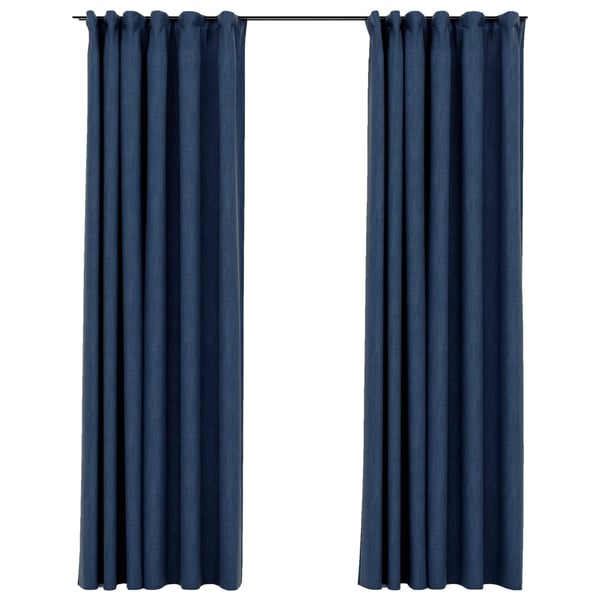 vidaXL Lystette gardiner med kroker og lin-design 2 stk blå 140x245 cm
