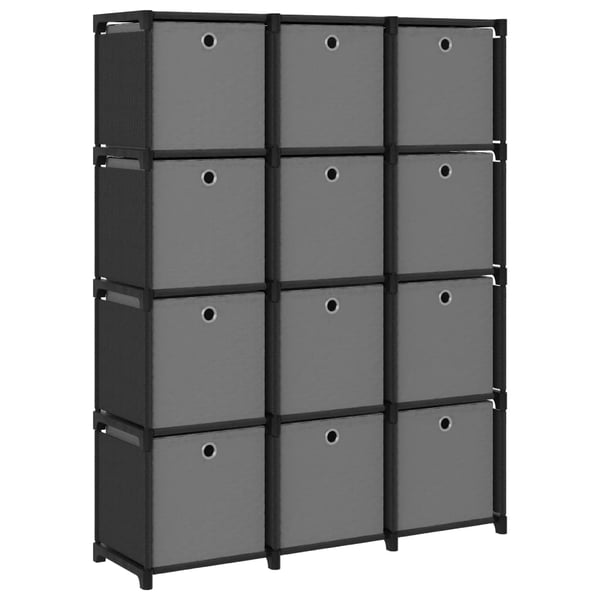 vidaXL Display reol med 12 rum og kasser 103x30x141 cm stof sort