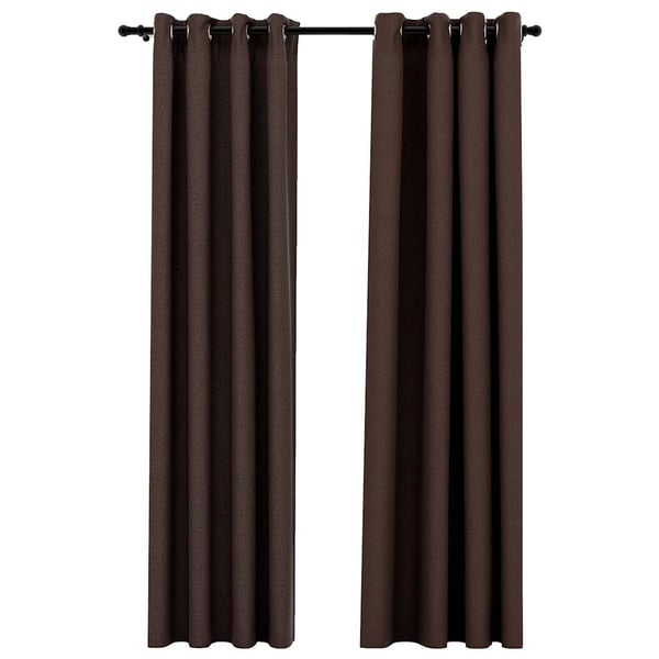 vidaXL Lystette gardiner maljer og lin-design 2 stk gråbrun 140x225 cm