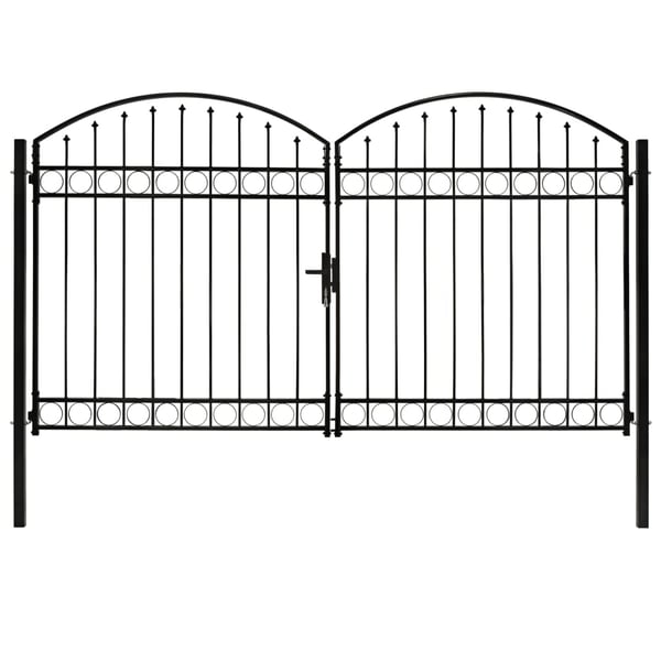 vidaXL Puutarhaportti tuplaovi kaareva yläosa teräs 300x200 cm musta