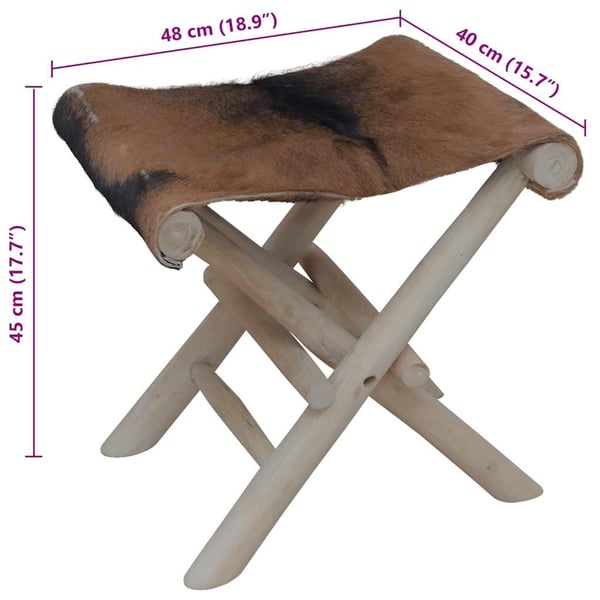vidaXL Sammenleggbar krakk geiteskinn og heltre teak