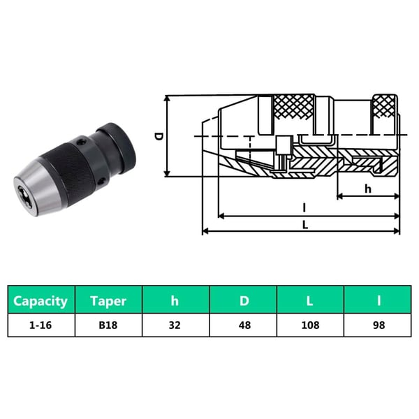 vidaXL Borchuck med hurtigutløser MT2-B18 klemkapasitet 16 mm