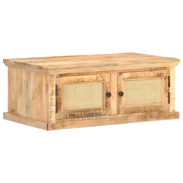 vidaXL sofabord 90x50x35 cm massivt mangotræ og naturrør