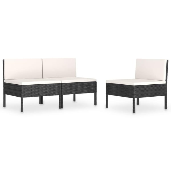 vidaXL havestole 3 stk. med hynder polyrattan sort