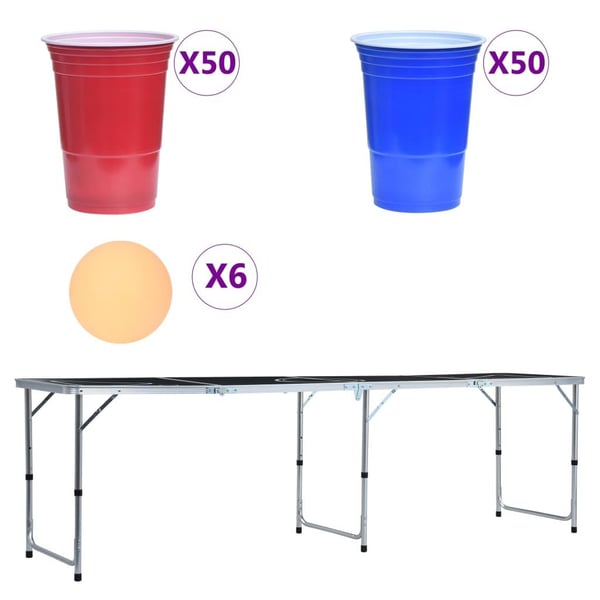 vidaXL Sammenleggbart ølpongbord med kopper og baller 240 cm