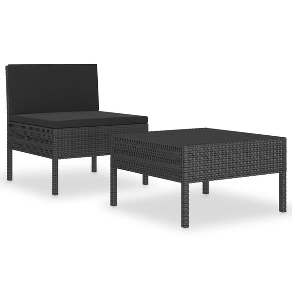 vidaXL Loungegrupp för trädgården med dynor 2 delar konstrotting svart
