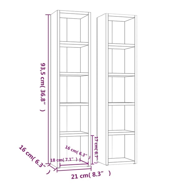 vidaXL CD-skap 2 stk hvit 21x16x93,5 cm sponplate