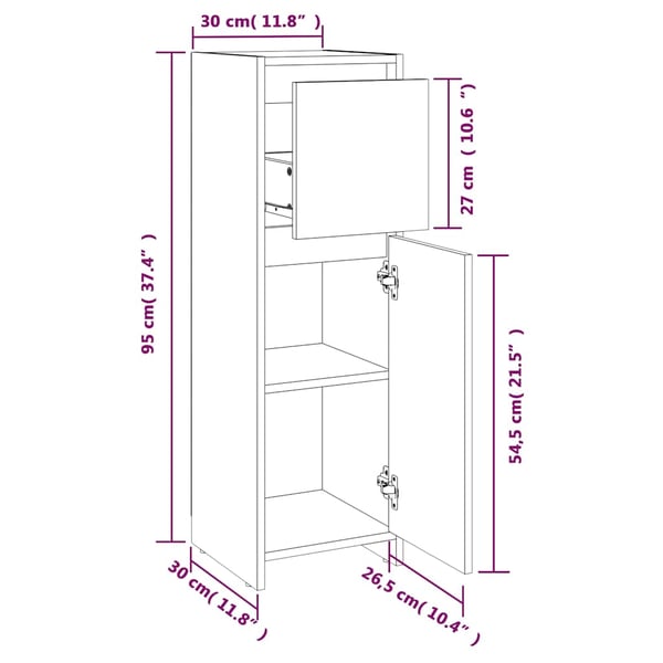 vidaXL Baderomsskap hvit 30x30x95 cm konstruert tre