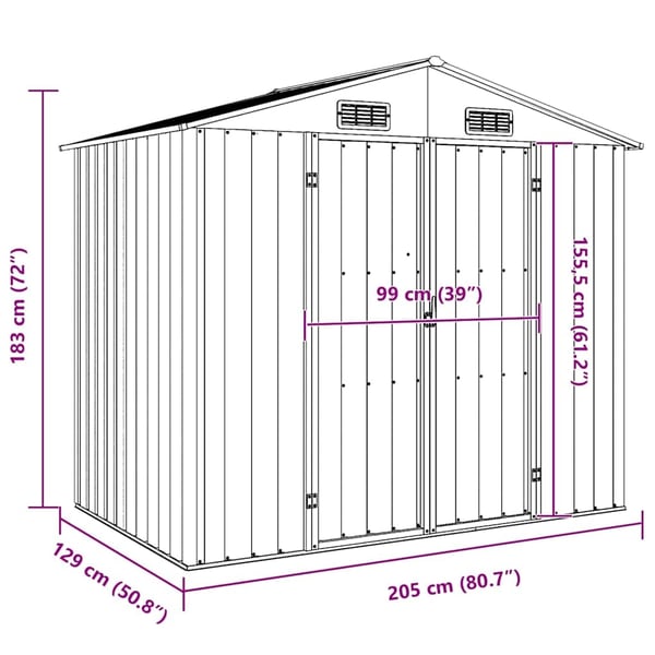 vidaXL haveskur 205x129x183 cm galvaniseret stål brun