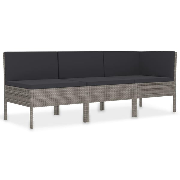 vidaXL loungesæt til haven 3 dele med hynder polyrattan grå