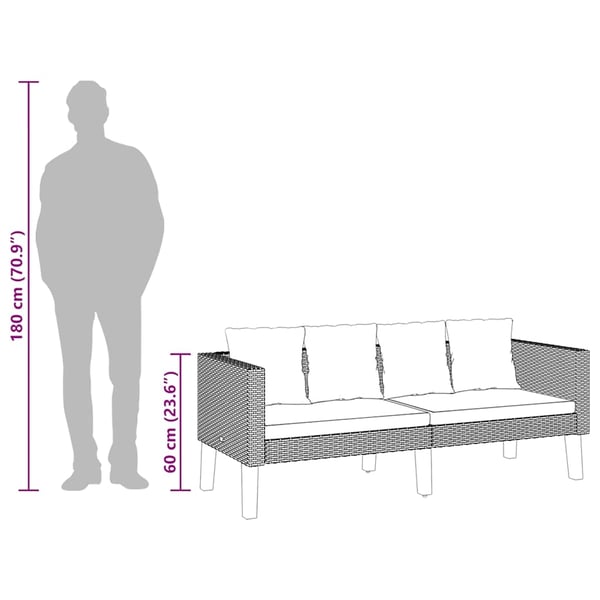 vidaXL Trädgårdssoffa 2-sits med dynor konstrotting beige