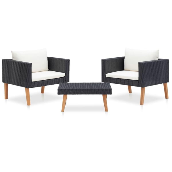 vidaXL loungesæt til haven 3 dele med hynder polyrattan sort
