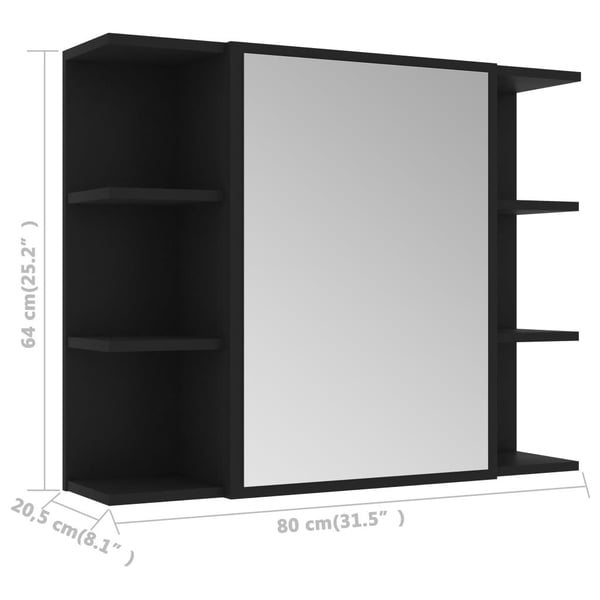vidaXL badeværelsesskab med spejl 80x20,5x64 cm konstrueret træ sort