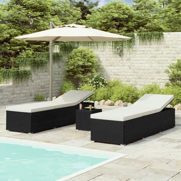 vidaXL liggestole 3 dele med tebord polyrattan sort