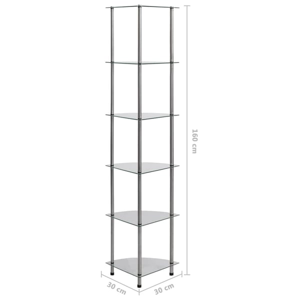 vidaXL reol med 6 hylder 30x30x160 cm hærdet glas transparent