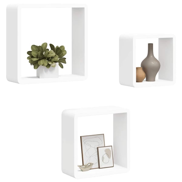 vidaXL Vegghyller kubeformet 3 stk MDF hvit