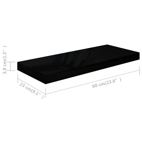 vidaXL Flytende vegghyller 4 stk høyglans svart 60x23,5x3,8 cm MDF