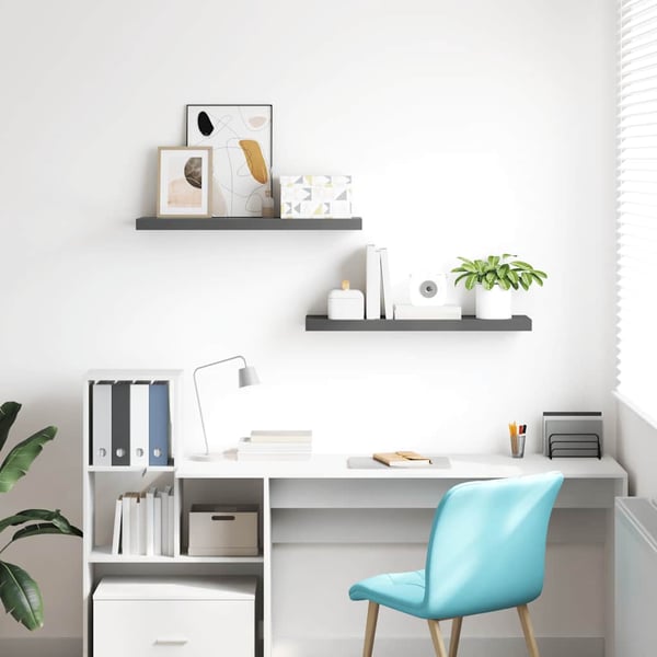 vidaXL Flytende vegghyller 2 stk høyglans grå 80x23,5x3,8 cm MDF