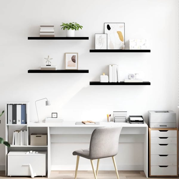 vidaXL væghylder 4 stk. 90x23,5x3,8 cm MDF sort højglans