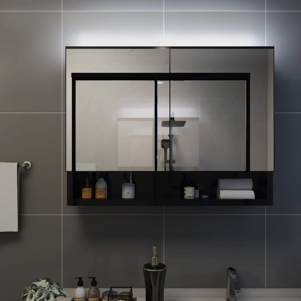 vidaXL Speilskap med LED svart 80x15x60 cm MDF