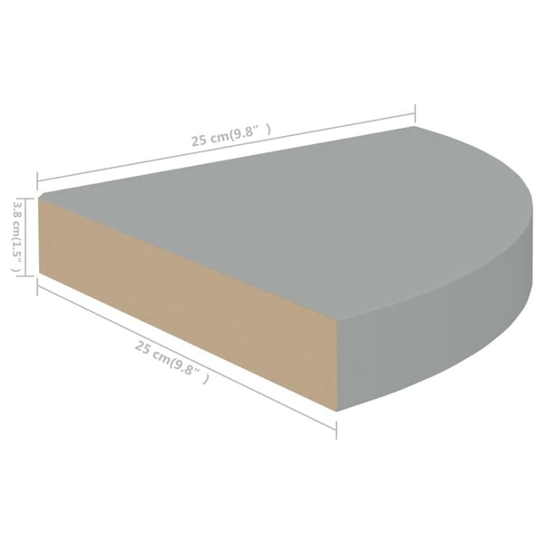vidaXL hjørnehylde 25x25x3,8 cm MDF grå