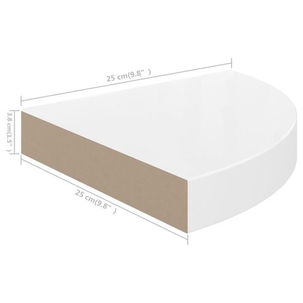 vidaXL Flytende hjørnehylle høyglans hvit 25x25x3,8 cm MDF